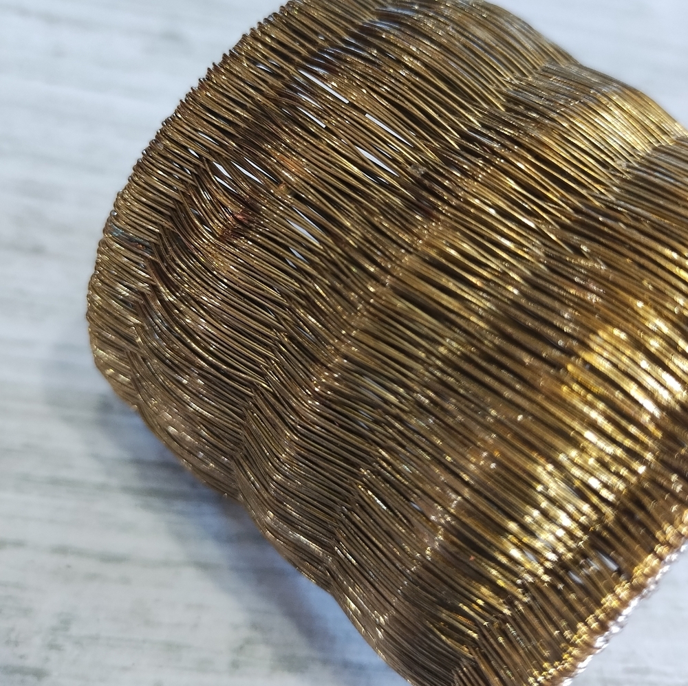 Beautiful Gold Tone Metal Woven Wire Large Cuff Bracelet - Picture 2 of 6